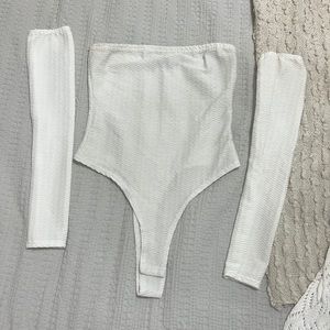 Prettylittlething strapless white Bodysuit with removable sleeves